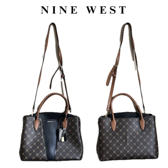 Nine West dark & light brown leather handbag with removeable adjustable straps - Picture 2 of 16